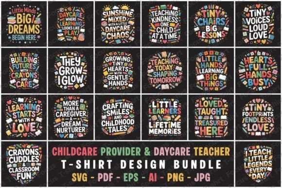Evaluating the Childcare Provider Daycare Teacher T-Shirt Design Bundle for Print-on-Demand