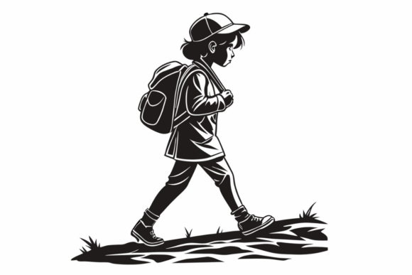 Kid with Backpack Walking to School Design
