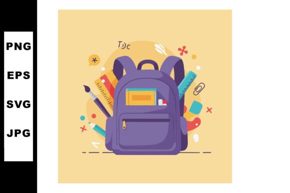 Purple School Backpack with Colorful Sta